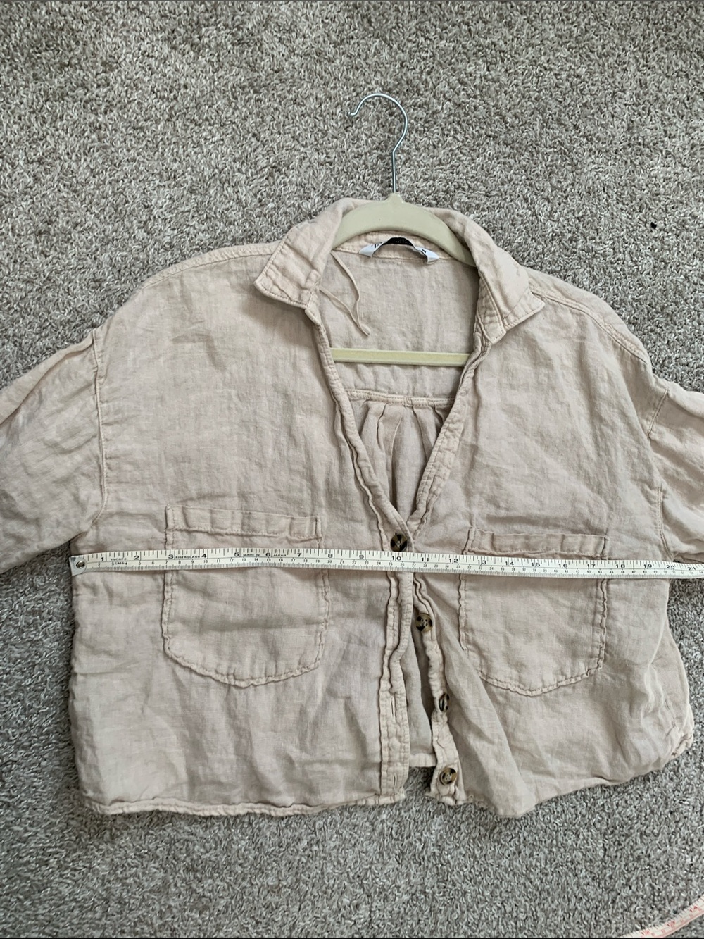 Zara Beige Cropped Linen Short Sleeve Button-Front Top - Picture 7 of 7
